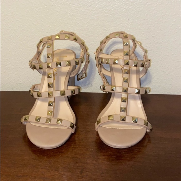 Lulus Shoes - Rockstud nude ankle strap heels